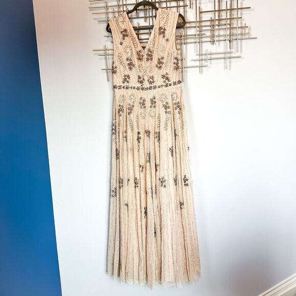 Mac Duggal Embellished Blush Pink Wrap Over Sleeve A-line Gown Dress Size 12 - Picture 8 of 16